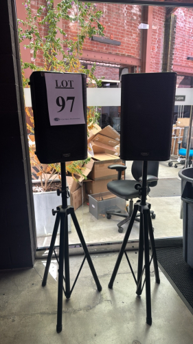 LOT OF TWO (2) QSC 1KW ACTIVE LOUDSPEAKERS AND STANDS MODEL K10