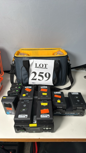 LOT OF ASSORTED MOUNT BATTERY PACKS AND CHARGERS INCLUDING (3) CORE SWX POWERBASE EDGE, (6) CORE SWX PRO-X NANO, (1) IDX DUO-150, (1) CORE SWX FLEET MICRO QM-4 CHARGER (1) D&O LIGHTING BC-2S CHARGER, (1) SOFT CARRYING CASE