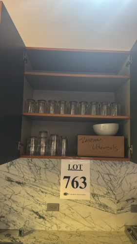 Assorted Kitchen glasses cups bowls, plates, utensils and coffee equipment, and supplies