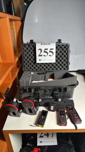 LOT OF (1) LEICA DISTO D8, (1) DISTO E7500, AND (1) DISTO S910, LASER DISTANCE METERS, (2) FTA360-S TRIPOD ADAPTERS AND HARD CASE