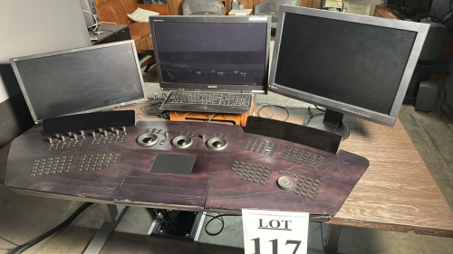 LOT OF WORKSTATION INCLUDING BLACKBOARD2 CONTROL SURFACE, (1) EIZO COLOREDGE MODEL CG247, (1) NEC MODEL EA2324WMI, (1) SONY TELEMASTER EL VIDEO MONITOR MODEL PVM-A250<br/><br/>STANDING DESK NOT INCLUDED