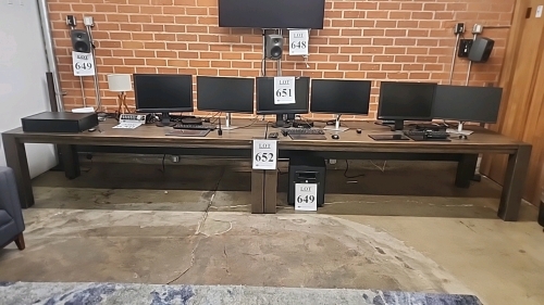 LOT OF (2) 96"x39.25"x30" WOOD STUDIO PRODUCTION TABLES, DELAYED PICKUP. TABLES ONLY, CONTENTS NOT INCLUDED.