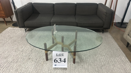 LOT ASST&rsquo;D STUDIO FURNITURE: SOFAS, COFFEE TABLE, CREDENZA, DISPLAY CABINET AND RUG