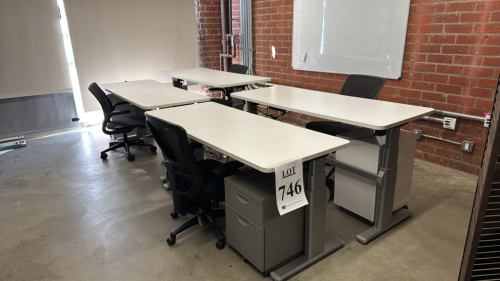 Lot of (4) electric lift desk with Office chairs