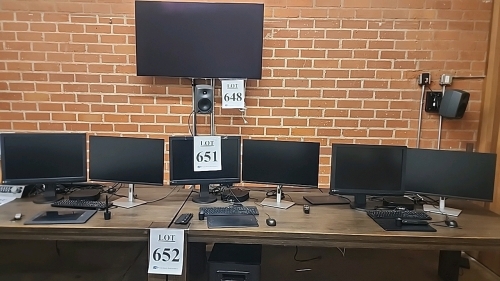 LOT OF WORKSTATION INCLUDING (6 ) MONITORS, (3) HP THINCLIENT MINIPCS, (4) WACOM INTUOS PRO DRAWING TABLETS WITH STYLUSES, KEYBOARDS, AND MICE. TABLES NOT INCLUDED