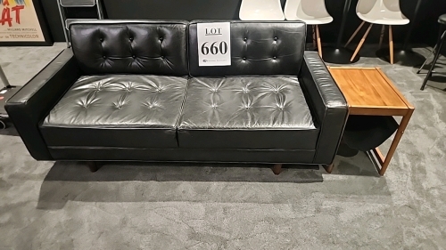 LOT OF (2) LEATHER COUCHES WITH END TABLES