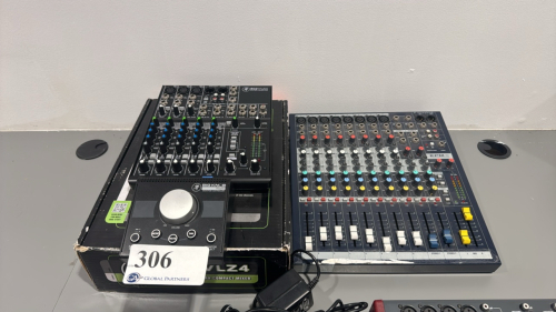 LOT OF (1) MACKIE BIG KNOB PASSIVE MONITOR CONTROLLER AND (1) 802VLZ4 8 CHANNEL ULTRA COMPACT MIXER