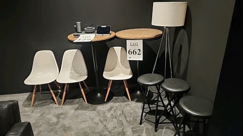 ASSORTED STUDIO FURNITURE INCLUDING TABLES, CHAIRS, AND LAMPS
