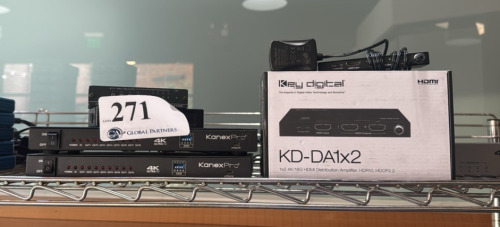 LOF OF (2) KANEXPRO 4K UHD 1x8 HDMI DISTRIBUTION AMPLIFIERS, (1) BIRDDOG 4K-12G SDI ENCODER/DECODER, (1) KEY DIGITAL KD-DA1X2 4K HDMI DISTRIBUTION AMPLIFIER, (1) GEFEN 4X4 DVI DL KVM MATRIX, AND (1) KRAMER DIGITOOLS 6241HD 4X1 HD-SDI SWITCHER