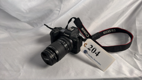 LOT OF (1) CANON EOS R5 CAMERA, (1) CANON EF-S 18-55MM F/3.5-5.6 IS II ZOOM LENS, (1) PELICAN CASE AND SHOOTING ACCESSORIES