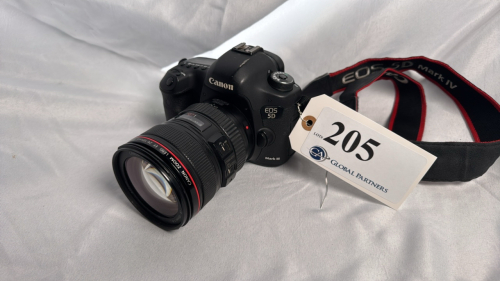 LOT OF (1) CANON EOS 5D MARK III CAMERA, (1) CANON EF 24-105MM F/4 L LENS, AND (1) LOWEPRO BACKPACK WITH MISC SHOOTING ACCESSORIES