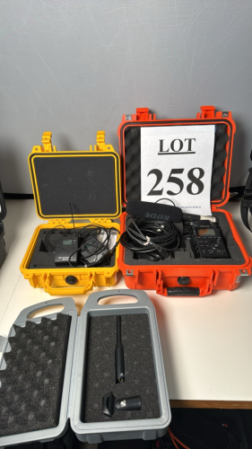 LOT OF ASSORTED AUDIO EQUIPMENT INCLUDING (1) DBX RTA-M MEASUREMENT MICROPHONE, (2) SENHEISER EW100G3 BODYPACK TRANSMITTER MICROPHONES, (1) RODE NTG-2 SHOTGUN MICROPHONE, (1) TASCAM RC-DR100 REMOTE, (1) TASCAM RC-10 REMOTE, TASCAM DR-100 MKII LINEAR PCM R
