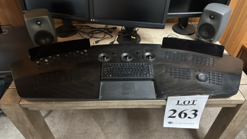 LOT OF WORKSTATION INCLUDING BLACKBOARD2 CONTROL SURFACE, (2) EIZO COLOREDGE MONITORS MODEL CG246, (1) EIZO COLOREDGE MONITOR MODEL CX241 AND (2) GENELEC 8030A SPEAKERS