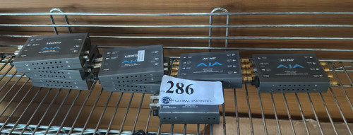 LOT OF AJA MODULES INCLUDING (2) 3GDA 1X6 RECLOCKING DISTRIBUTION AMPLIFIERS, (5) MODEL HI5-3G 36 HD/SD-SDI TO HDMI 1.3 CONVERTERS AND (1) MODEL HA5 HDMI TO SDI/HD-SDI CONVERTER