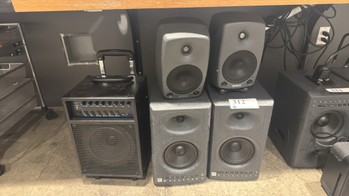 LOT OF (2) GENELEC 8030A, (2) JBL LSR4326P SPEAKERS, AND (1) PYLE PWMA230BT