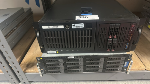 LOT (2) SEVERS, (1) SUPERMICRO 743-12 WITH (4) 480 SSD DRIVES, (1) SERVER WITH (16) 2TB HARD DRIVES