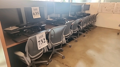 LOT OF (4) WORKSTATIONS EACH INCLUDING (2) MONITORS, (1) HP THINCLIENT MINI PC, (1) WACOM INTUOS PRO DRAWING TABLET WITH STYLUS, AND VARIDESK SIT/STAND DESKTOP RISER