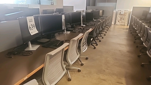 LOT OF (6) WORKSTATIONS EACH INCLUDING (2) MONITORS, (1) HP THINCLIENT MINI PC, AND (1) WACOM INTUOS PRO DRAWING TABLET WITH STYLUS
