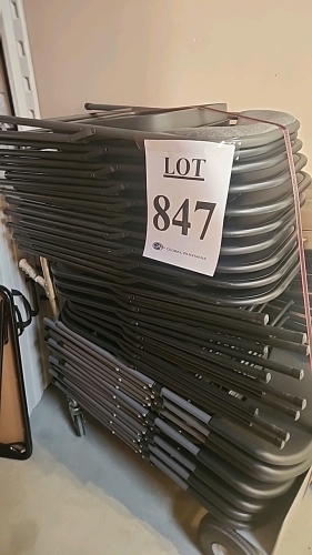 LOT OF ASSORTED TABLES AND FOLDING METAL CHAIRS WITH DOLLY