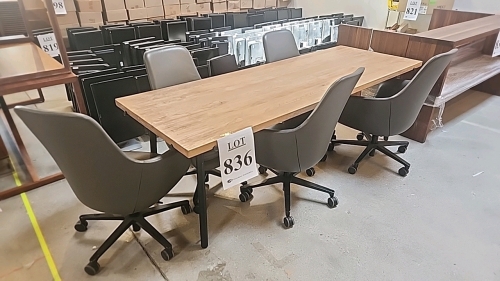 LOT OF 90"x32" CONFERENCE TABLE AND (5) ROLLING CHAIRS