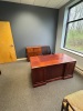 CONTENTS OF OFFICE, DESK WITH CREDENZA, OFFICE CHAIRS, AND BOOKCASES