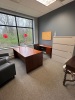 CONTENTS OF OFFICE, DESK WITH CREDENZA, OFFICE CHAIRS, LATERAL CABINET AND SMALL TABLES