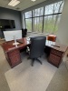 CONTENTS OF OFFICE, DESK WITH CREDENZA AND RIGHT RETURN, ROUND TABLE, OFFICE CHAIRS, AND 3 SMALL CABINETS - 2