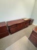 CONTENTS OF OFFICE, DESK WITH CREDENZA AND RIGHT RETURN, ROUND TABLE, OFFICE CHAIRS, AND 3 SMALL CABINETS - 3