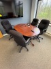 CONTENTS OF OFFICE, DESK WITH CREDENZA AND RIGHT RETURN, ROUND TABLE, OFFICE CHAIRS, AND 3 SMALL CABINETS - 4