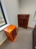 CONTENTS OF OFFICE, DESK WITH CREDENZA AND RIGHT RETURN, ROUND TABLE, OFFICE CHAIRS, AND 3 SMALL CABINETS - 5