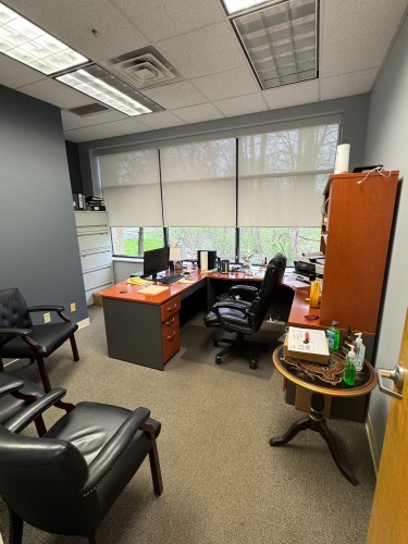 CONTENTS OF OFFICE, DESK WITH RIGHT RETURN AND HUTCH, OFFICE CHAIRS, AND LATERAL CABINET (DELAYED PICK UP TILL 5/30/25)