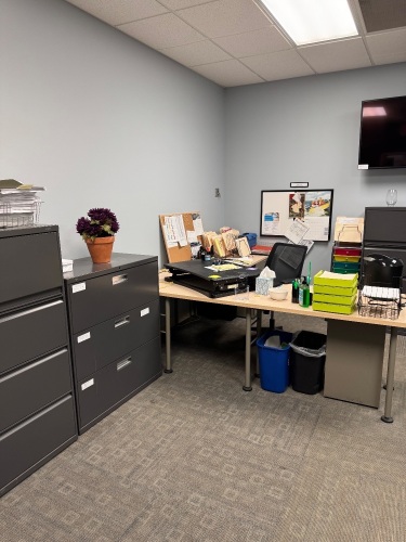 CONTENTS OF OFFICE, 3 DESKS, OFFICE CHAIRS, LATERAL CABINETS AND FILE CABINETS (DELAYED PICK UP TILL 5/21/25)