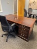 CONTENTS OF OFFICE, DESK WITH CREDENZA AND HUTCH, ROUND TABLE, OFFICE CHAIRS, COMPUTER DESK, AND REFRIGERATOR - 2