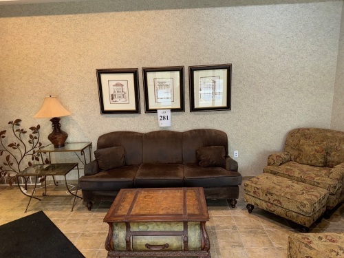 RECEPTION FURNITURE, SOFA, SOFA CHAIRS WITH OTTOMAN, TABLES, AND LAMPS