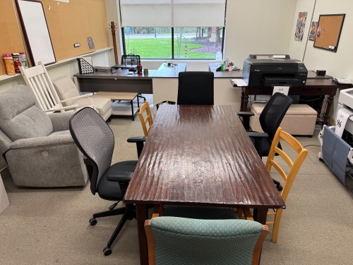 CONTENTS OF OFFICE, (3) DESKS, OFFICE CHAIRS, SOFAS, CABINETS, TABLES AND RACK