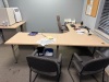 CONTENTS OF OFFICE DESK WITH RIGHT RETURN, CHAIRS, CABINETS, CART, BOOKCASE, MICROWAVE, REFRIGERATOR AND AC UNITS
