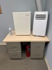 CONTENTS OF OFFICE DESK WITH RIGHT RETURN, CHAIRS, CABINETS, CART, BOOKCASE, MICROWAVE, REFRIGERATOR AND AC UNITS - 2