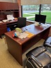 LOT) CONTENTS OF OFFICE, DESK WITH CREDENZA AND HUTCH, CHAIRS, BOOKCASE, AND SMALL REFRIGERATOR (DELAYED PICK UP TILL 5/21/25) - 2