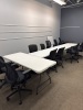 (12) OFFICE CHAIRS, 5 FOLDABLE TABLES AND 2 FILE CABINETS