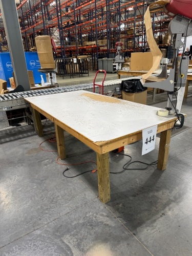 (5) ASSORTED WOOD WORKBENCHES AND (3) WOOD CARTS