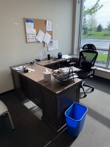 CONTENTS OF OFFICES, 2 DESKS, BOOKCASE, FILE CABINET AND CHAIRS