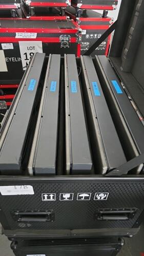 LOT OF 5, .5 X 1M, LED FLOOR TILES 2.95 PIXED PITCH, W/ FLOOR FEET AND FLIGHT CASE