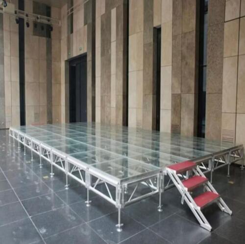 40ft x 40ft GLASS STAGE DECK (ADJUSTABLE HEIGHT) IS POWDER COATED BLACK