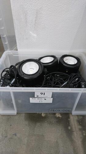 LOT OF 13, MINI RGB LIGHTS W/CABLES USED