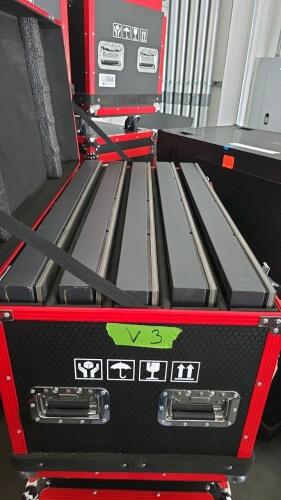 LOT OF 5, LED FLOOR TILES V1, 2.95LOT OF 5, .5 X 1M, PIXED PITCH, W/ FLOOR FEET AND FLIGHT CASE