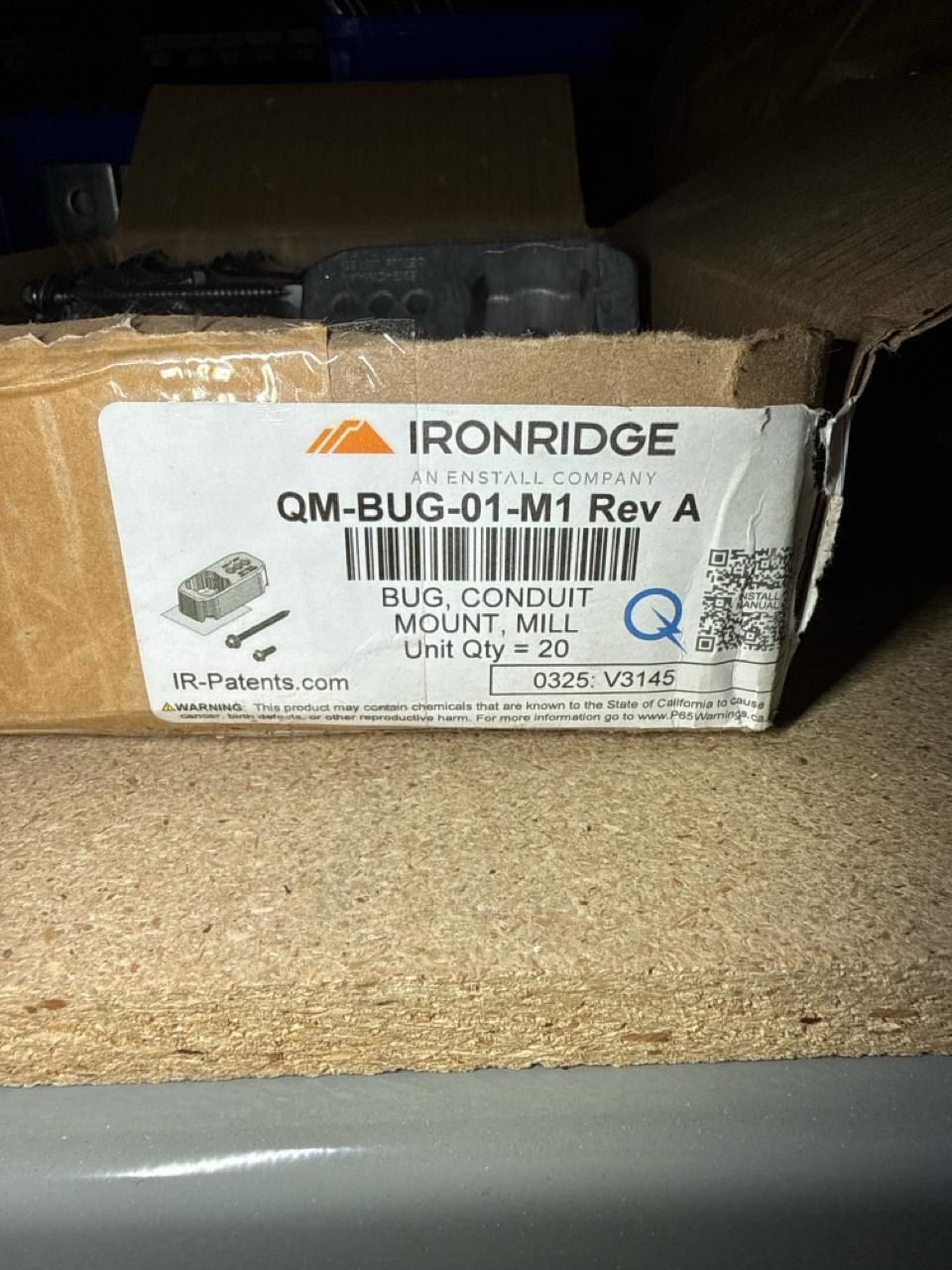 (350) IRONRIDGE BUG CONDUIT MOUNT; MODEL: QM-BUG-01-M1 REV A