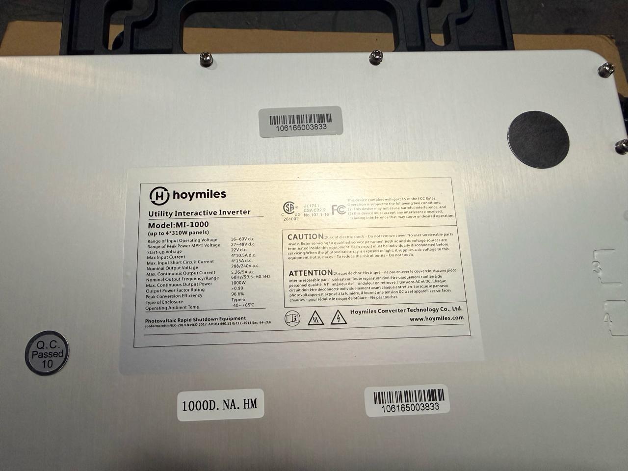 (20) HOYMILES MICROINVERTERS MODEL: MI-1000