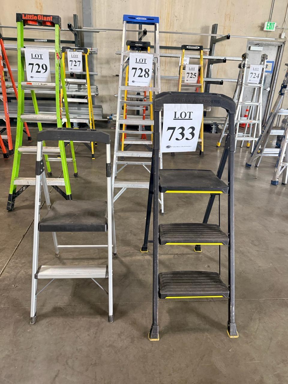 (2) GORILLA LADDERS, 2 STEP AND 3 STEP ALUMINUM LADDERS