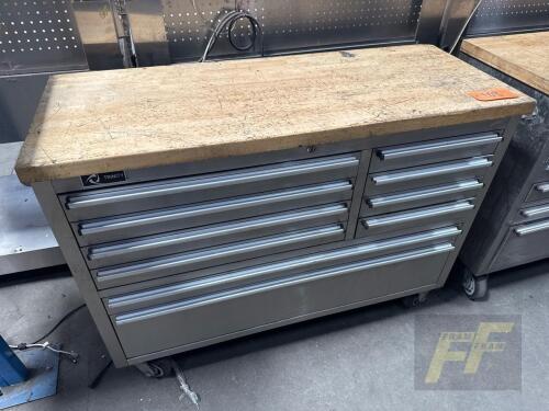 Trinity 48in 10 Drawers Mobile Workbench Wood Top ,Stainless