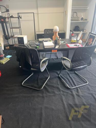 2 Desks, 4 Chairs, File Cabinets, 50in TV, Misc